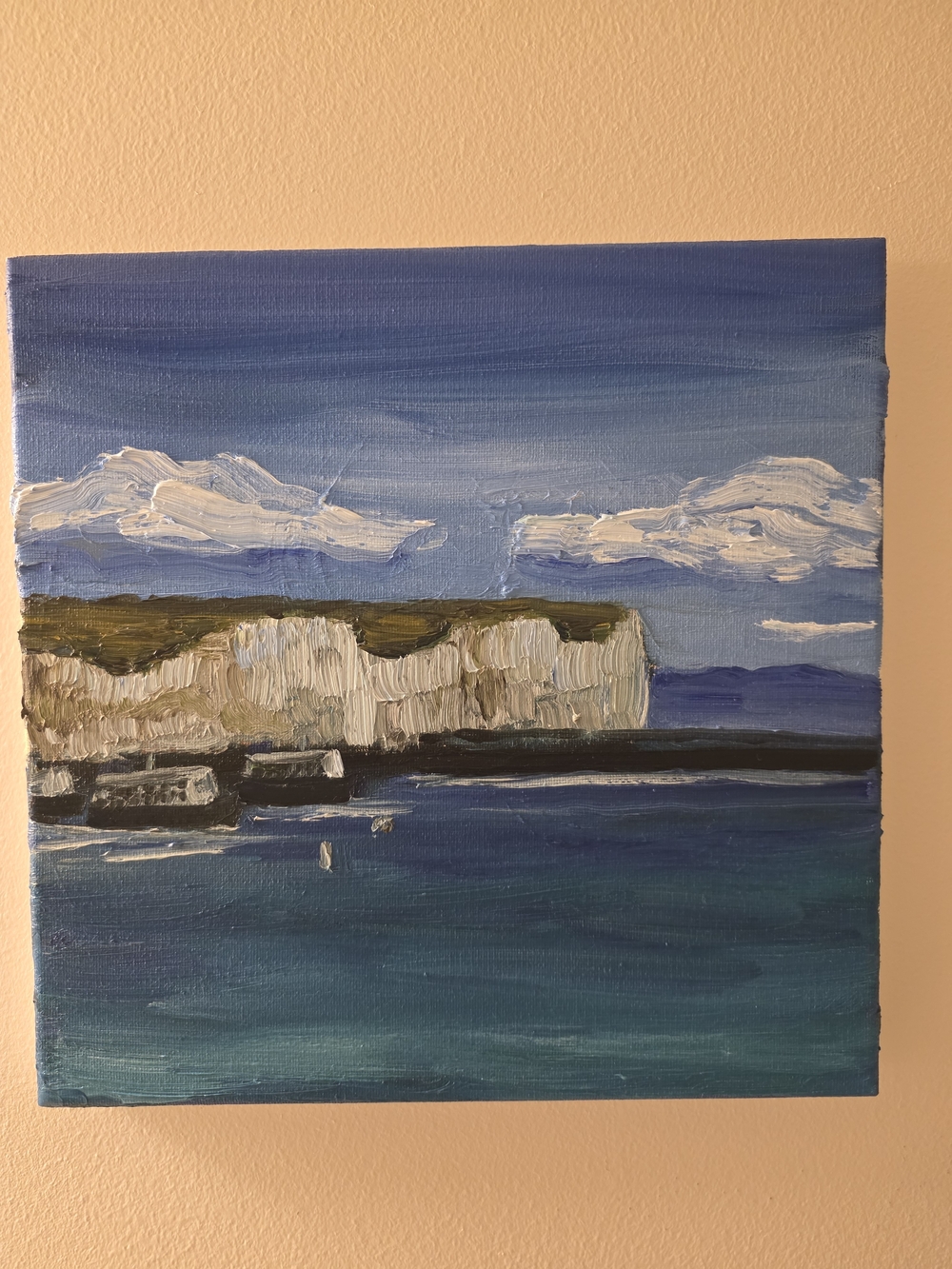 Hand-Painted Coastal Cliff Canvas Wall Art in Blue SIZE 10X10